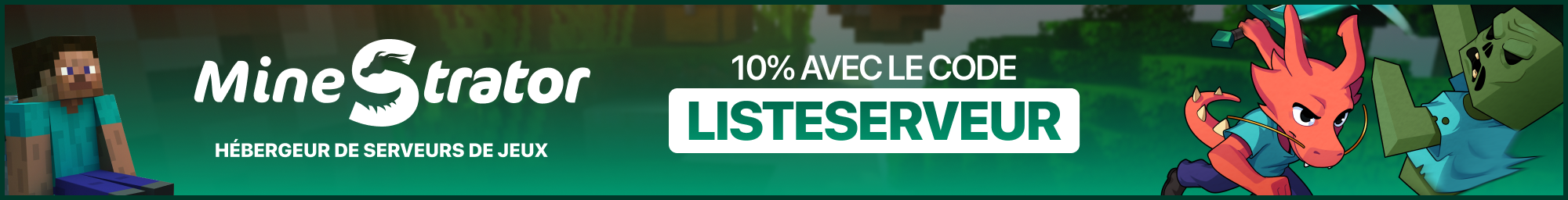 Code promo MineStrator 2026 : -10 % avec LISTESERVEUR
