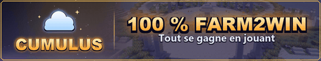 Bannière du serveur Minecraft Cumulus · Skyblock 100 % FARM2WIN