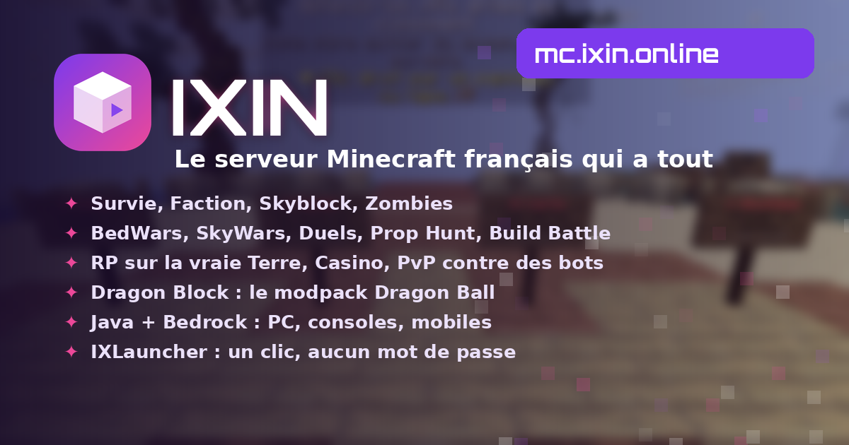Bannière du serveur Minecraft IXCRAFT